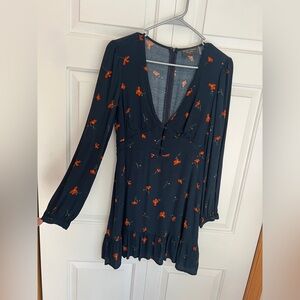 Dress Forum Navy Dress with Orange Floral Design